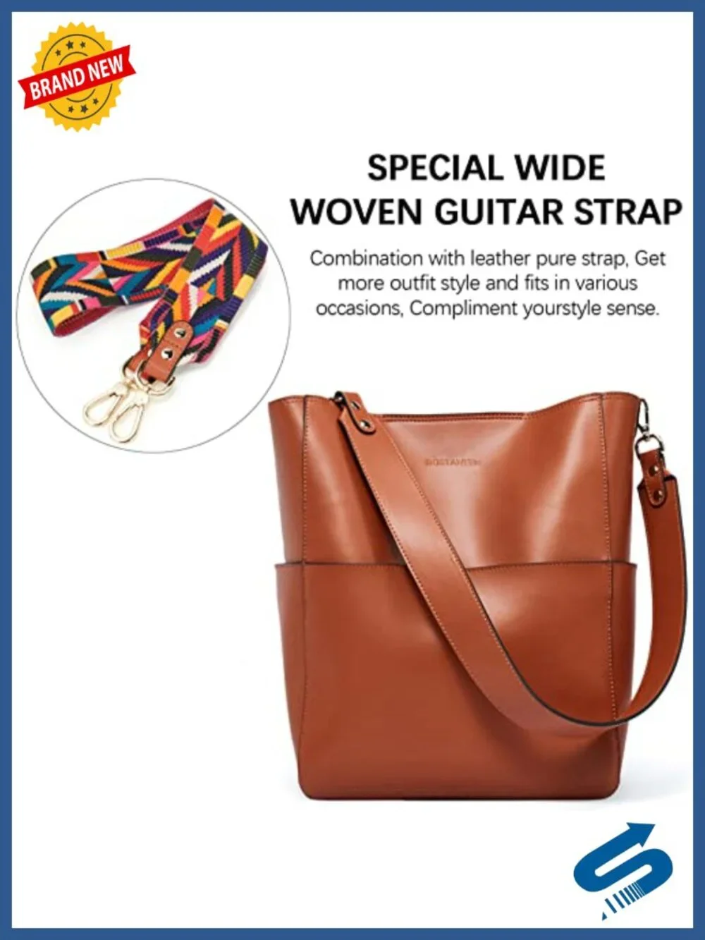 Genuine Leather Cowhide Tote Bucket Bag with Shoulder Strap - Convertible